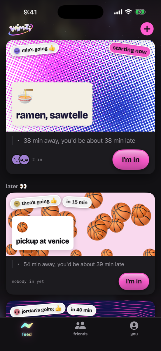 the feed with a verdict line under each ping
